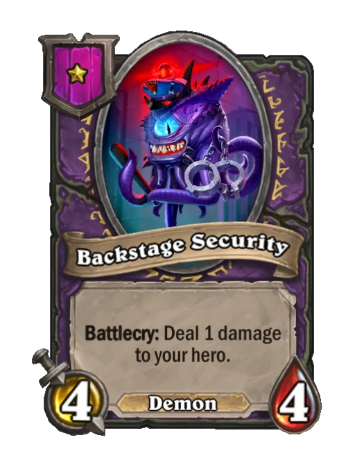 Backstage Security — Tier 1 — Demon — Minion — 4/4 — Battlecry — Hearthstone Battlegrounds card