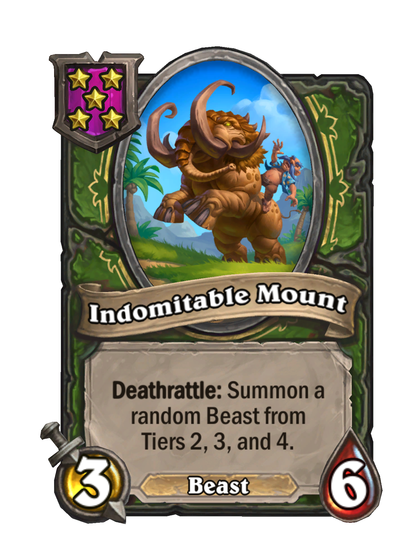 Indomitable Mount — Tier 5 — Beast — Minion — 3/6 — Deathrattle — Hearthstone Battlegrounds card