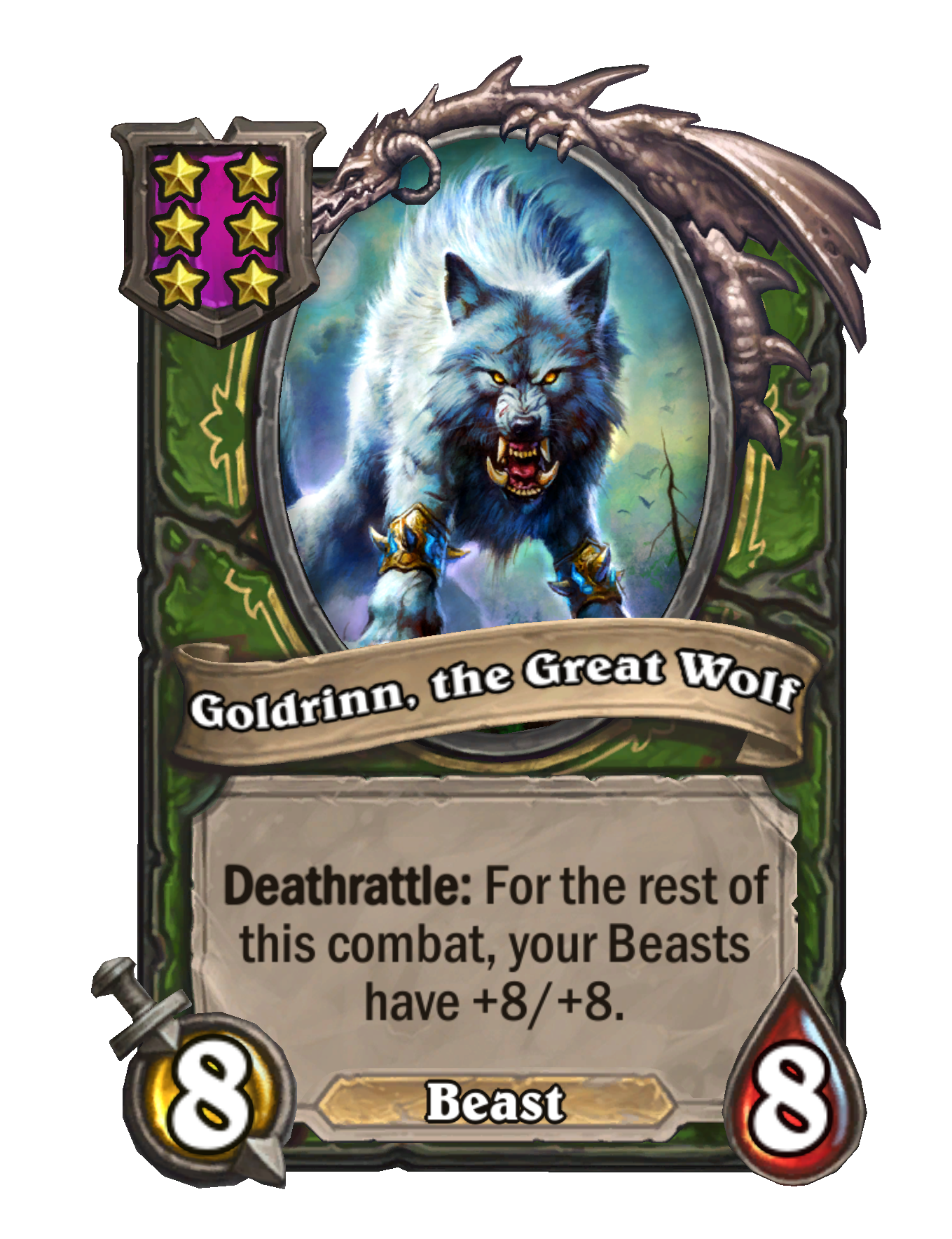Goldrinn, the Great Wolf — Tier 6 — Beast — Minion — 8/8 — Deathrattle — Hearthstone Battlegrounds card