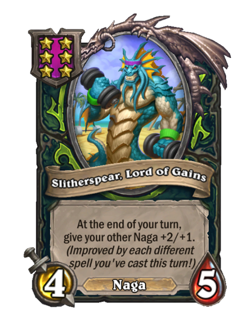 Slitherspear, Lord of Gains — Tier 6 — Naga — Minion — 4/5 — Hearthstone Battlegrounds card