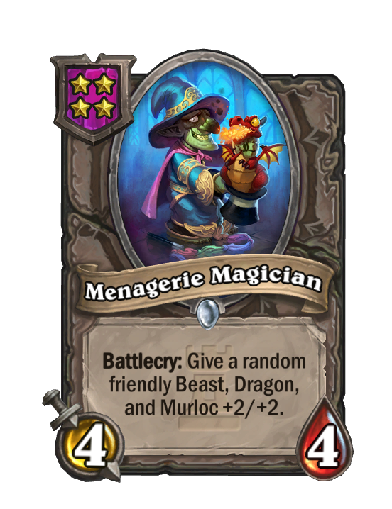 Menagerie Magician — Tier 4 — Minion — 4/4 — Battlecry — Hearthstone Battlegrounds card